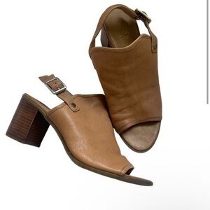 Franco Sarto Tan/Brown Leather Peep-Toe Slingback Heels